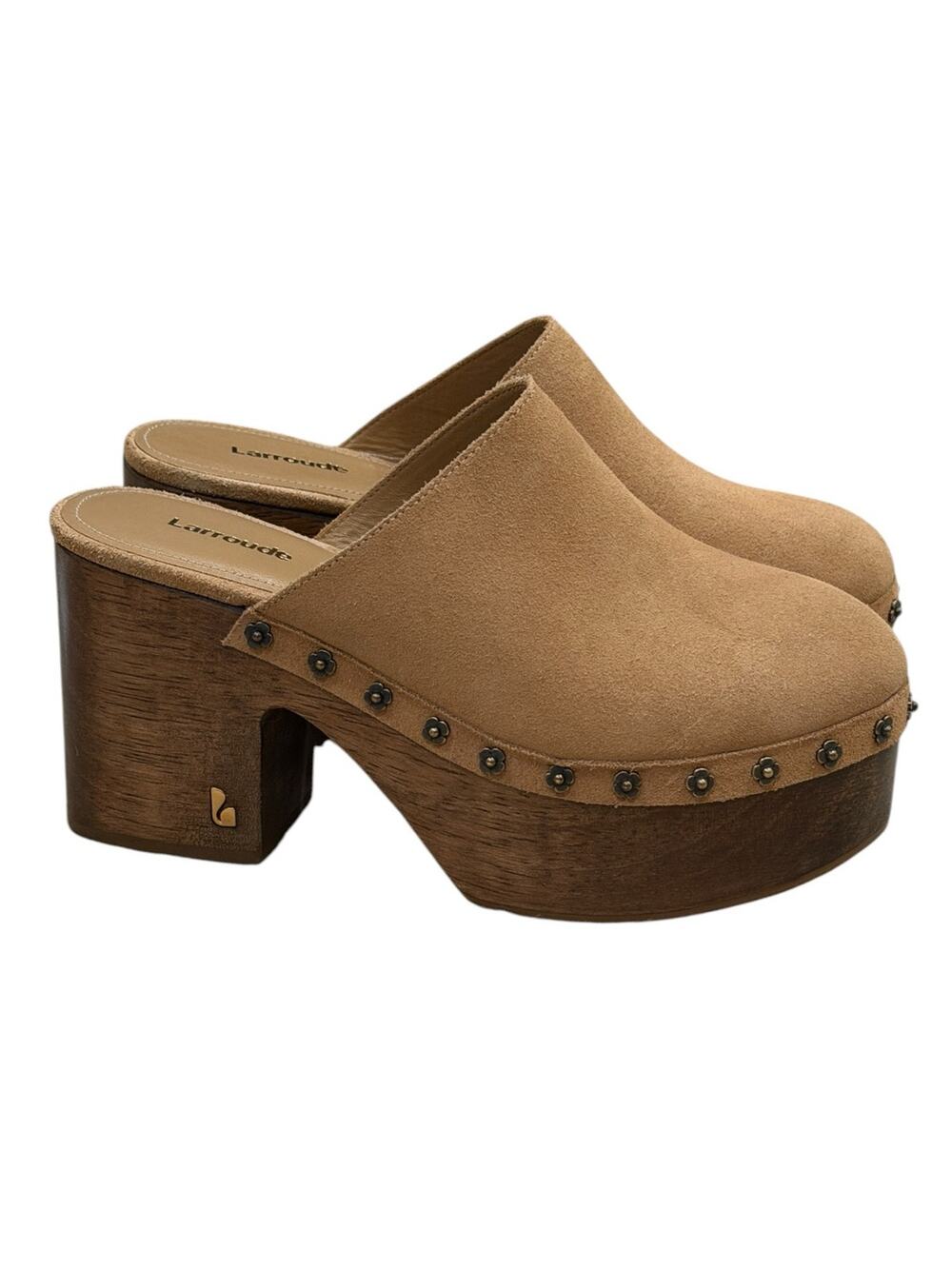 Larroude Miso Wooden Platform Clog In Peanut Suede